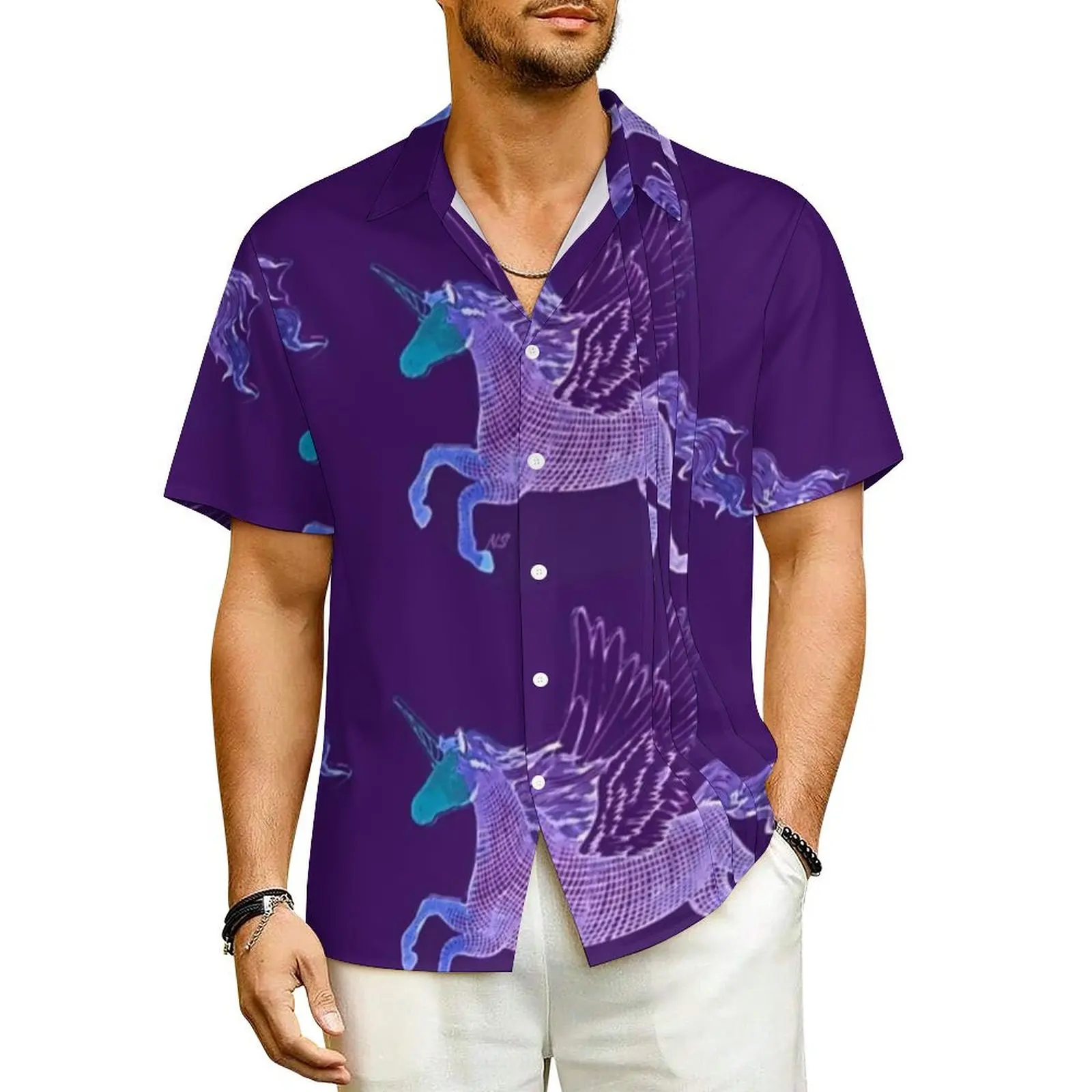 The Last Unicorn Beach Shirt Men Flying Unicorns Finally Free Elegant Casual Shirts Hawaii Short-Sleeved Breathable Blouses Gift