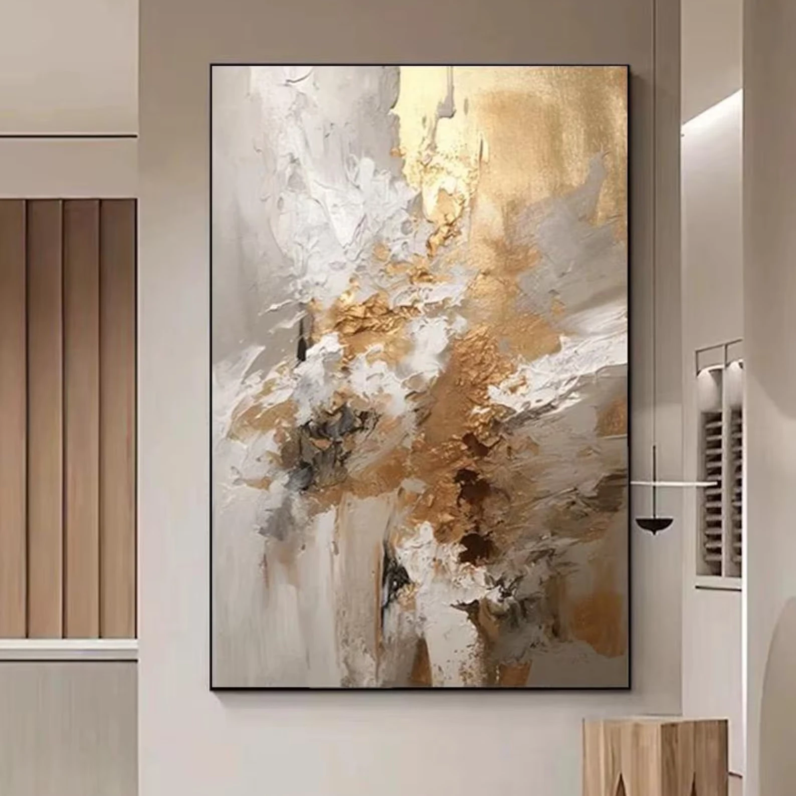 Modern Beige Gold Textured Abstract Wall Art Prints Set Minimalist Line Wave Neutral Tone Canvas Poster for Home Room Decor