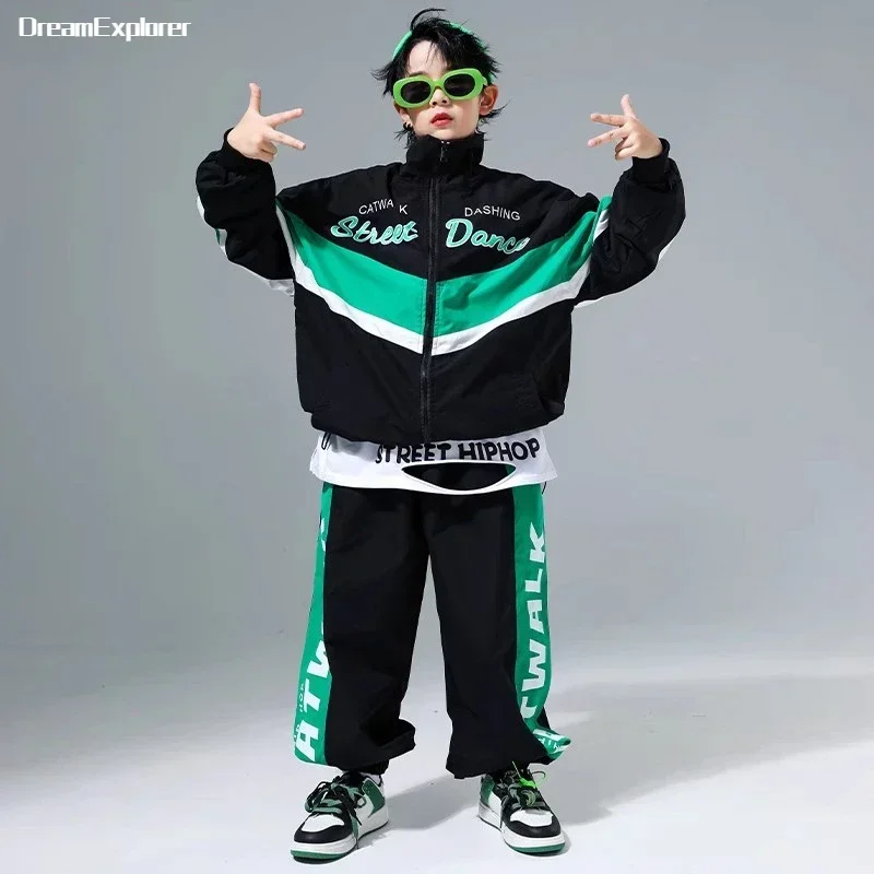 

Kids Hip Hop Contrast Coat Joggers Pants Boys Street Dance Jacket Outfits Girls Streetwear Sport Uniform Child Jazz Clothes Sets