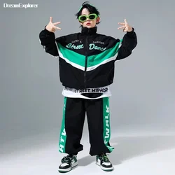 Kids Hip Hop Contrast Coat Joggers Pants Boys Street Dance Jacket Outfits Girls Streetwear Sport Uniform Child Jazz Clothes Sets