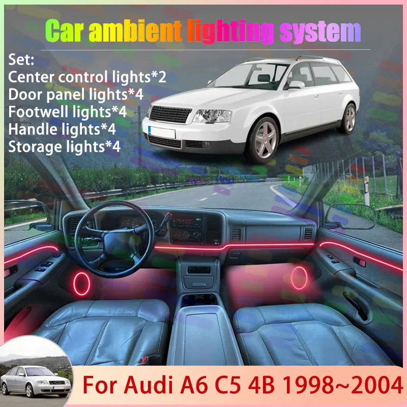 

For Audi A6 C5 4B 1998~2004 1999 2000 2001 2002 2/18 in 1 Car Atmosphere Light Lamp RGB Shade Ensemble Streamer Atmosphere Set