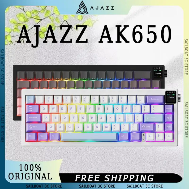 

Ajazz Ak650 Wireless Mechanical Keyboard With TFT Screen 3Mode Hot Swap RGB Gasket Low Noise Customized Office Gaming Keyboard