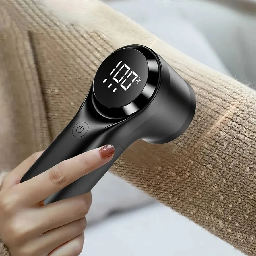 Portable Hairball Remover | USB-Powered Fabric Shaver and Clothing Trimmer with Digital Display, Long Battery Life,