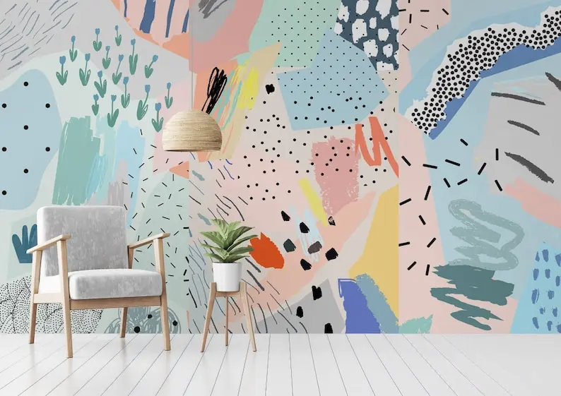 Art Wallpaper Peel and Stick | Colorful Abstract Shape Art Wall Mural