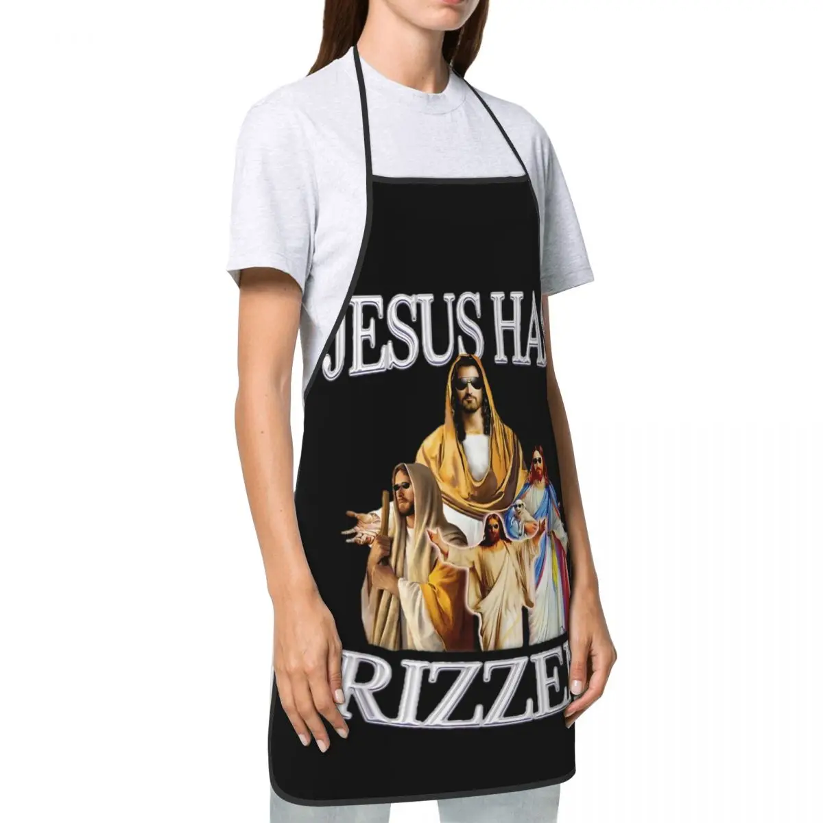 Women Men Chef Apron Funny Jesus Has Rizzen Merch Jesus Christ Cooking Kitchen Apron Adjustable Oil & Water Resistant