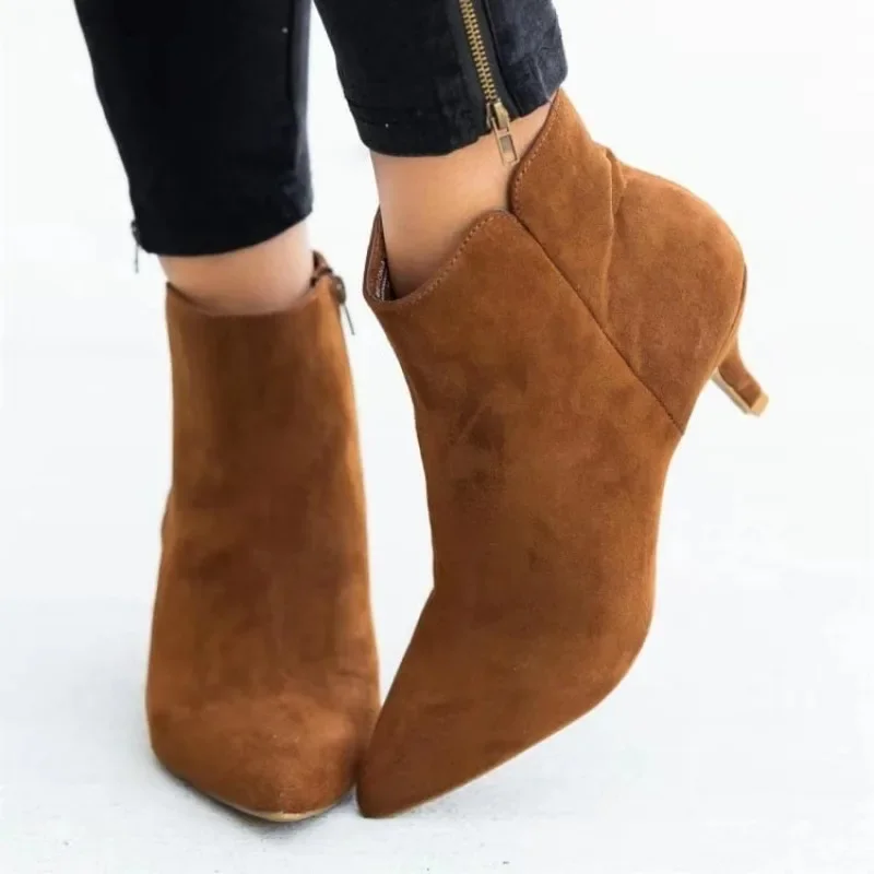 2025 New Heel Women Boots Black Ankle Boots Designer Leopard Snake Print Women Shoes for Women Pointed Toe Thin Heel Botas Mujer
