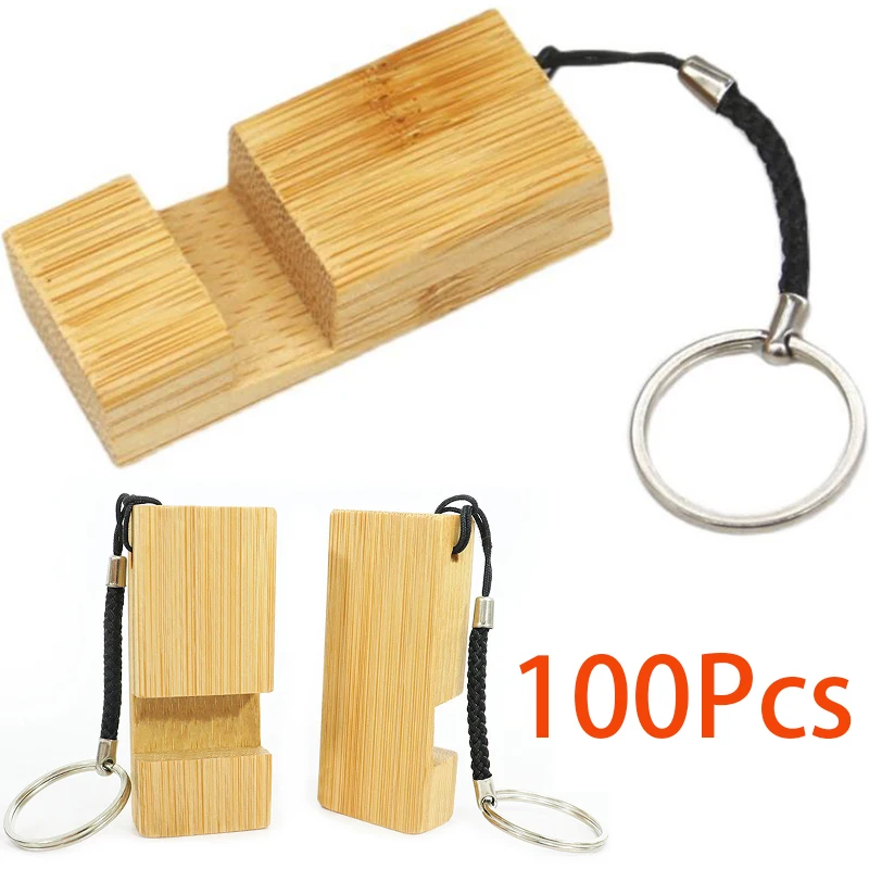 100Pcs Mini Keychain Bamboo Desktop Phone Holder for Mobile Phone Stand Cell Phone to Release Your Hands