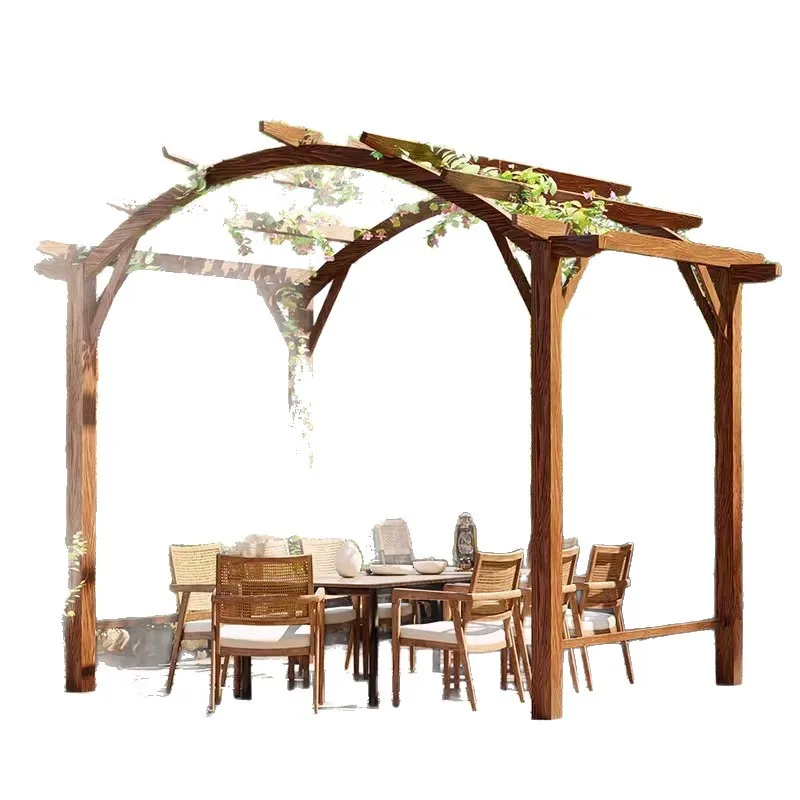 Outdoor pavilion courtyard preservative wood outdoor villa garden solid wood grape rack canopy rural yard leisure pavilion 4