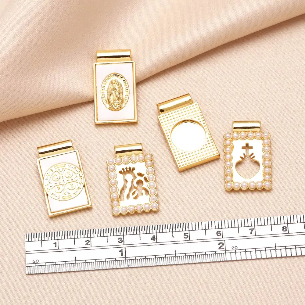 OCESRIO Fashion Shell Virgin Mary Pendant for Necklaces Copper Gold Plated Pearl San Benito Jewelry Making Component pdtb663