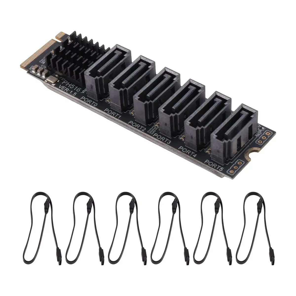 M.2 to SATA 3.0 Riser Card 6 Port M.2 NVME to SATA3.0 Converter with 5xSATA 3.0 Cable for NVME to SATA SSD Adapter Card