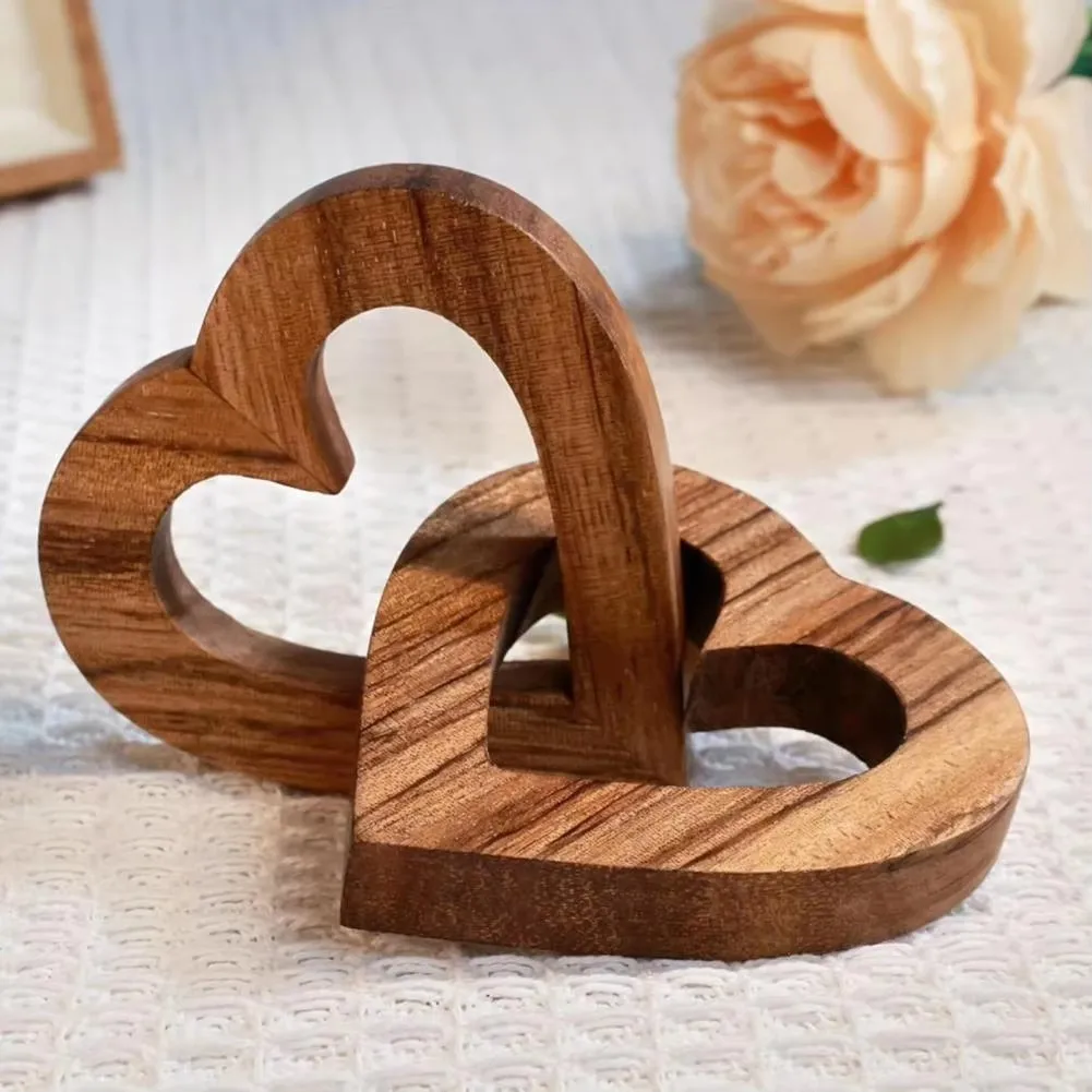 Intertwined Hearts Love Olive Wood Connected Hearts Joined Together Forever a Great Gift on Valentine Engagement and Wedding Bro