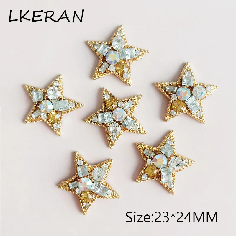 Fashion 10Pcs 23*24mm Golden Star Crystal Rhinestone Metal Buttons For Decoration DIY Hairpin Ornament Jewelry Accessories