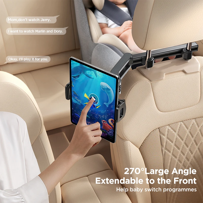 JOYROOM Tablet Holder for Car Headrest Folding Extension Arm iPad Holder for Car Backseat for Kids For 4.7-12.9\