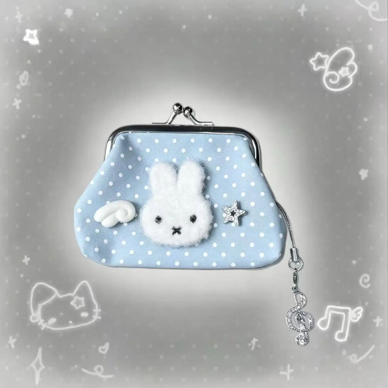 Cute Miffy Rabbit Polka Dot Handmade Angel Wing Vintage Y2K Star Note Mini Earphone Bag Coin Purse Girly Portable Kawaii Lovely - view 2