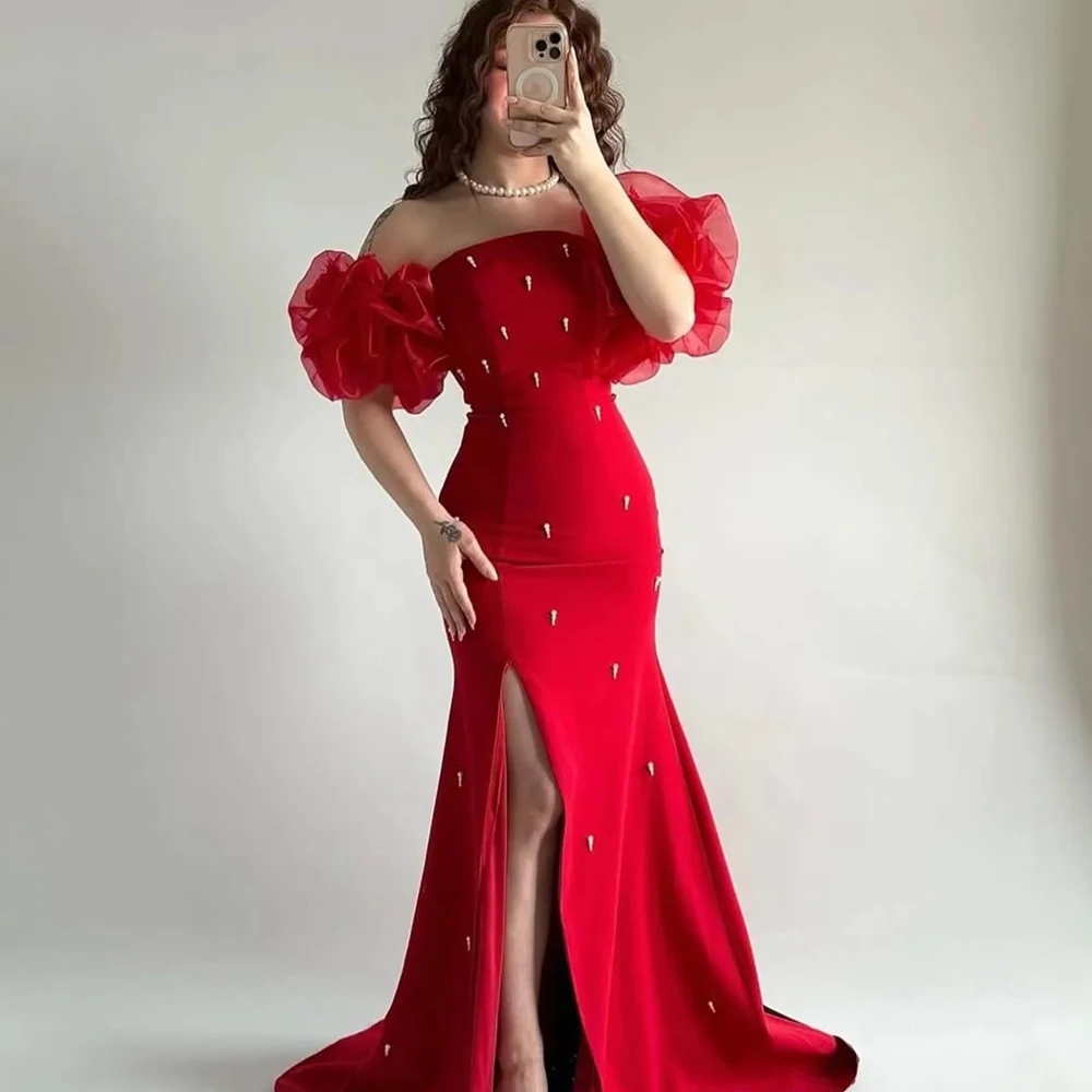 

Exquisite Prom Dresses Split Strapless Mermaid Special Occasion Dress Pink Evening Dresses with Beading Party Gown Customized