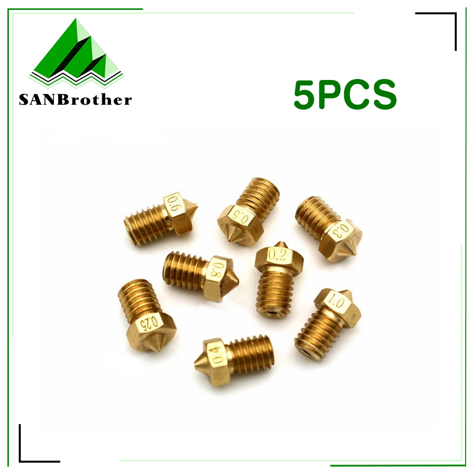 5PCS 3D Printer Threaded M6 Nozzles For UM2+ V5 V6 Extruder 3mm Filament Part Copper 3D Printers Parts Brass Nozzles
