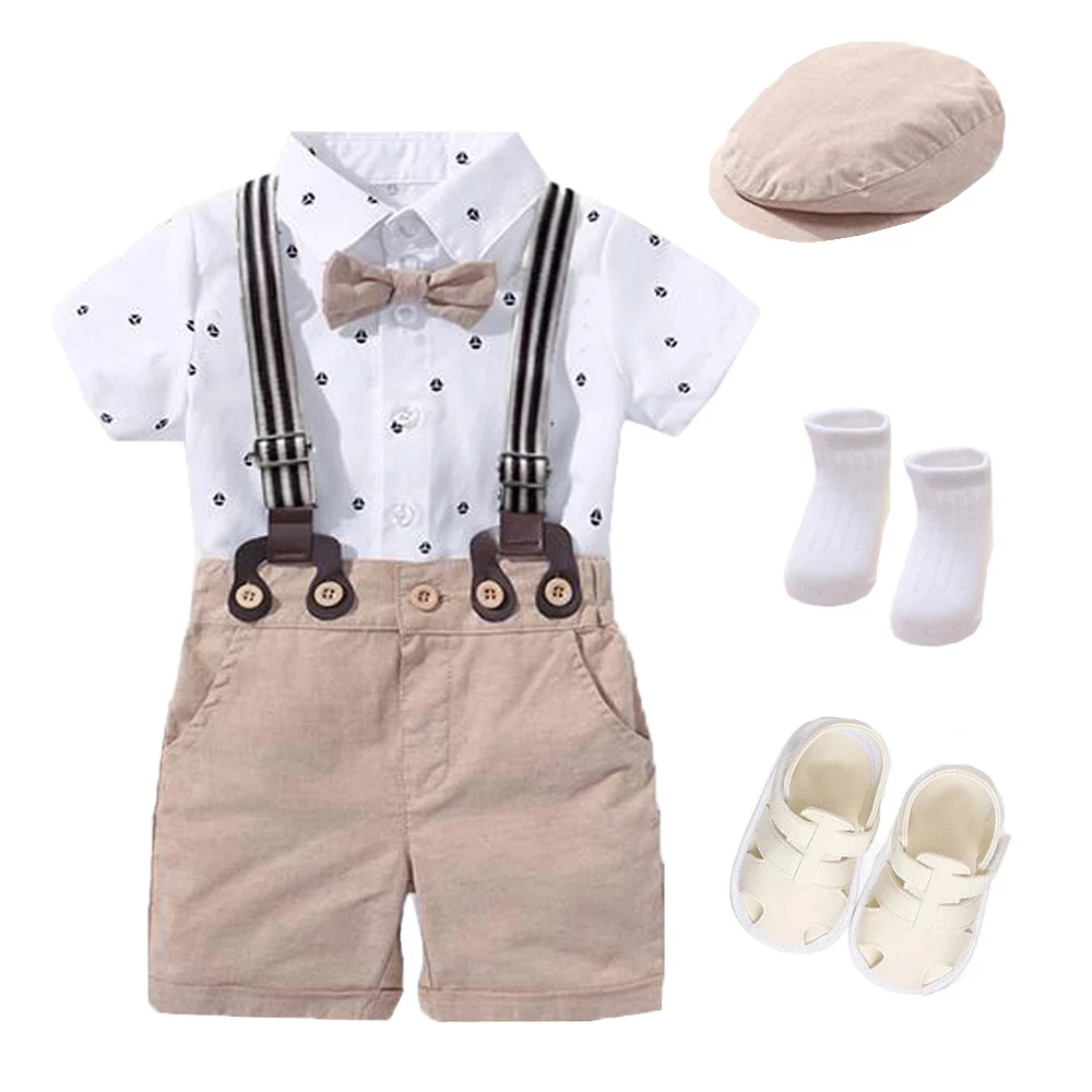 

Hot Selling Cotton Sailboat Print Newborn Gentleman Romper+Pants +Hat+Bow Toddler Clothes Sets for Baby Boy Outfit Suit