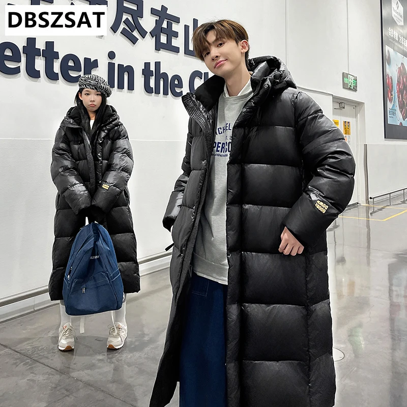 XKKMen Long Trench Coats Winter Jackets Hooded Casual Down Jackets High Quality Male Cotton Slim Warm Parkas Fleece Winter Coats