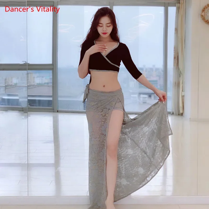 Belly Dance Suit Female Adult Temperament Top Exercise Clothes Oriental Dancing Lace Long Skirt Performance Practice Clothing