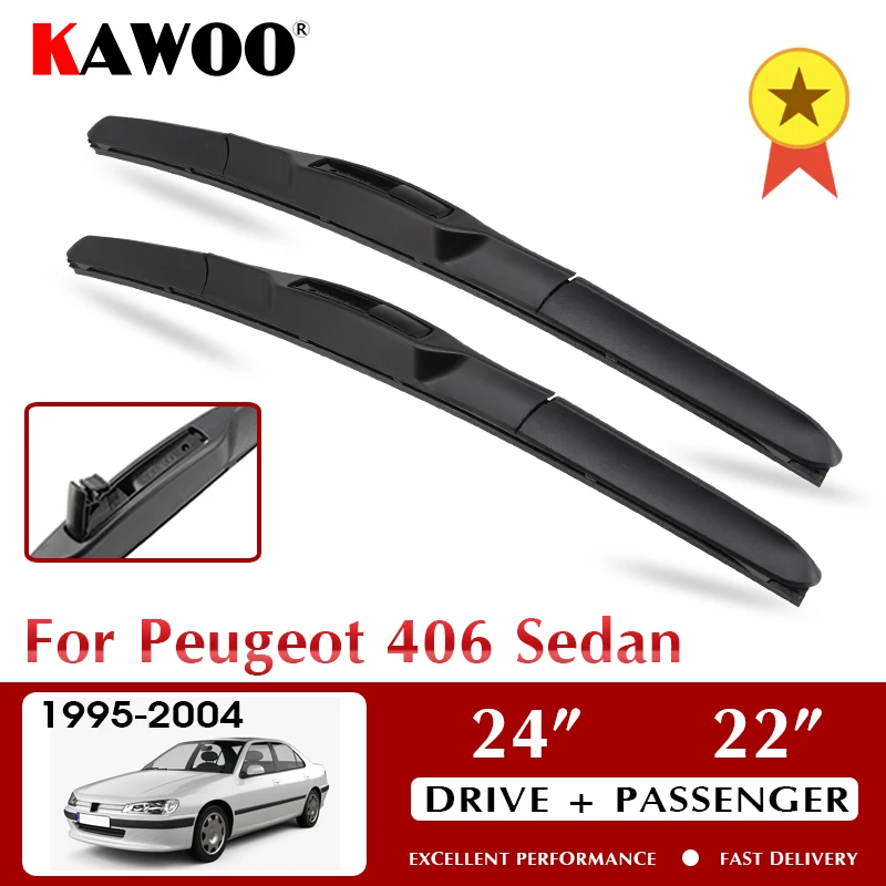 

KAWOO Wiper Front Car Wiper Blades For Peugeot 406 Sedan 1995-2004 Windshield Windscreen Front Window Accessories 24"+22" LHDRHD