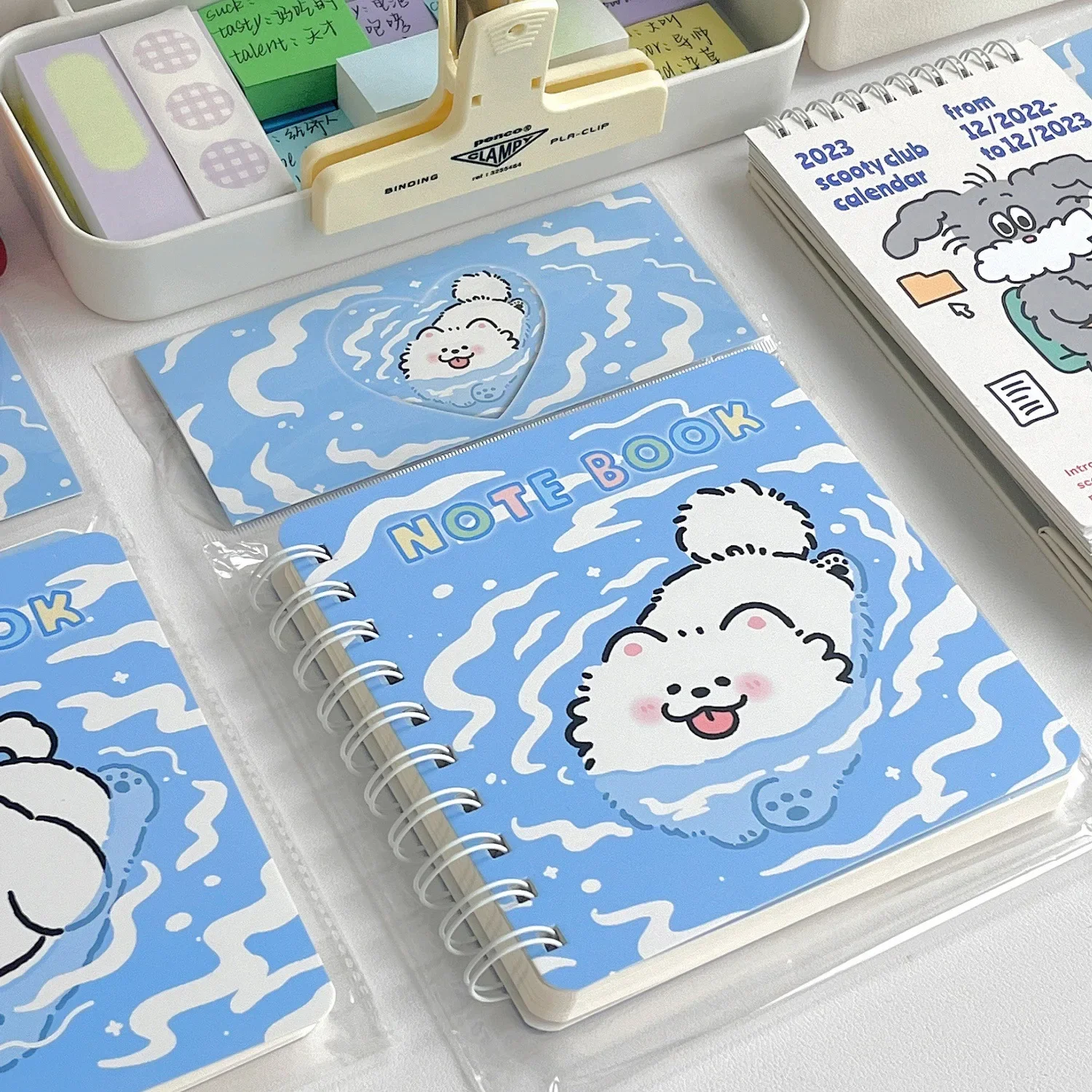 IFFVGX 100 Original Design Kawaii Bib White Dog Spiral Coil  Notebook Sketchbook Painting Diary Drawing Office School Stationery