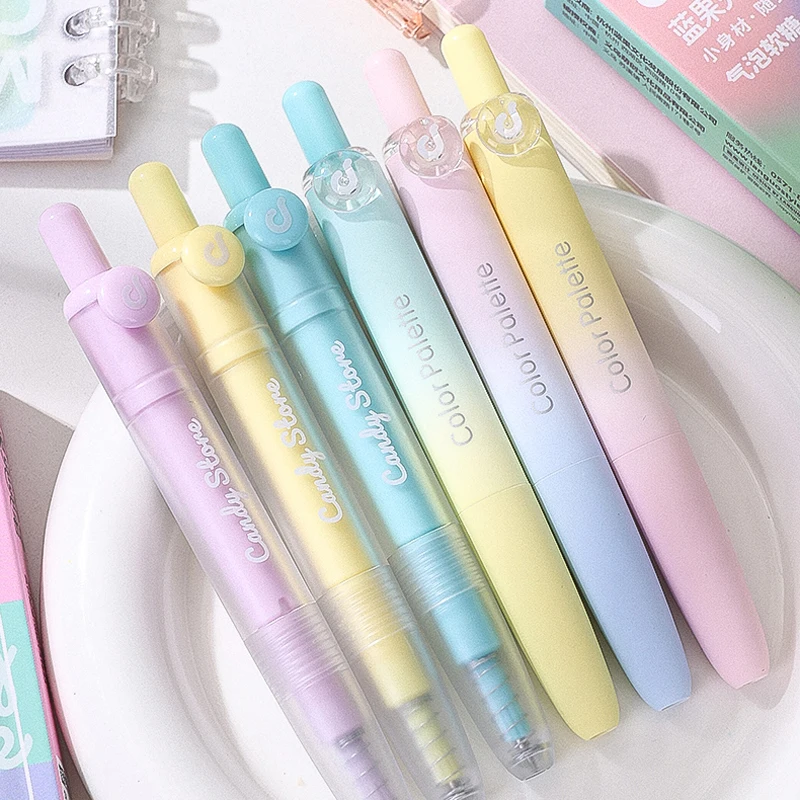 3 Pcs/Set Mini Short Portable Retractable Gel Pens Gradient Candy Colors 0.5mm Fine Point Black Ink Quick-Dry Smooth Writing Pen