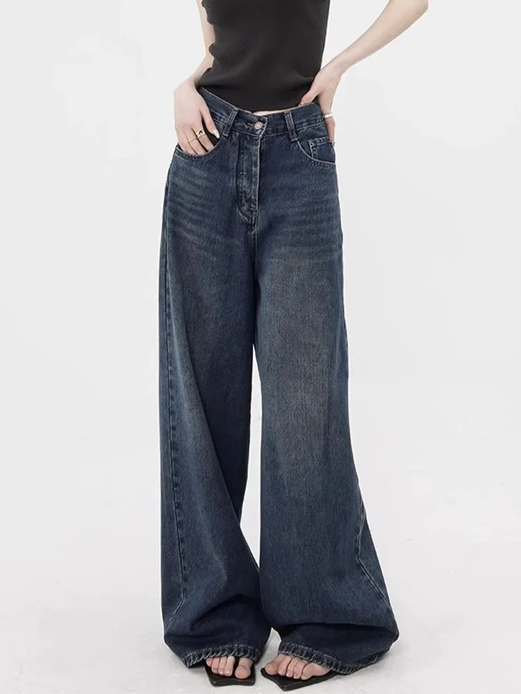 

WCFCX STUDIO American Vintage Straight Pants 2023 New Streetwear Fashion Jeans Chic Vintage Loose Blue Wide Leg Jeans