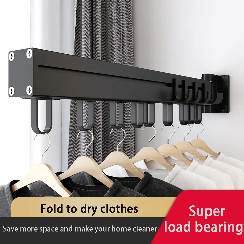 Black Folding Drying Rack Wall Mounted Telescopic Clothes indoor And Outdoor Simple  Hanger Hook Clothesline