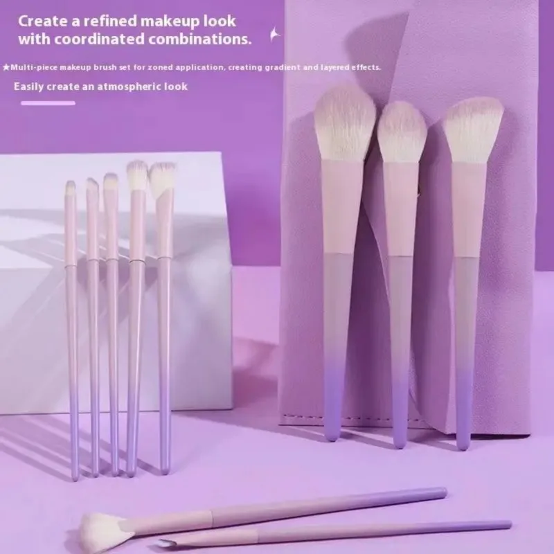 Set di pennelli per trucco color lavanda da 10 pezzi - Pennelli cosmetici in fibra sintetica premium per applicazioni professionali di trucco, coll completo
