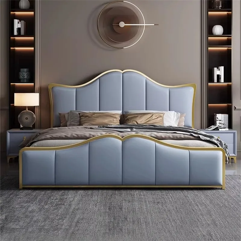 Modern Luxury Wood Bedroom Furniture Soft Up-holstered Beds king Side Double Bed Framewith Side Tables comfort Full Set Design