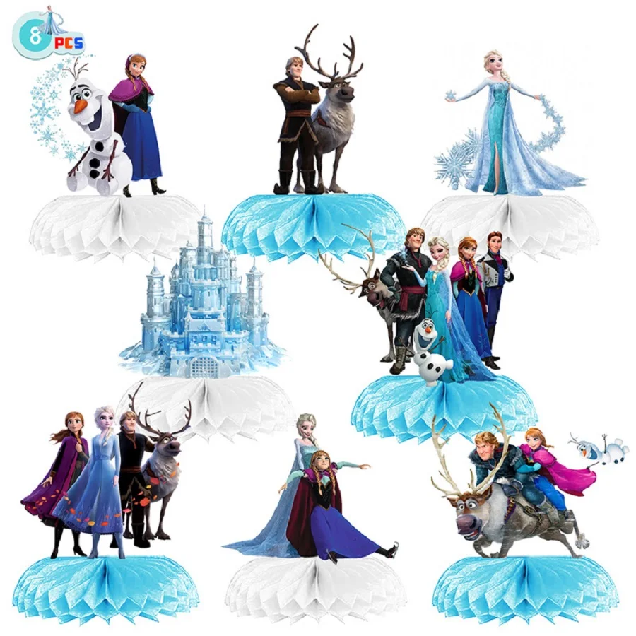 8pcs Frozen Princess Honeycomb Desktop Decor Birthday Party Supplies HElsa Party Decorations
