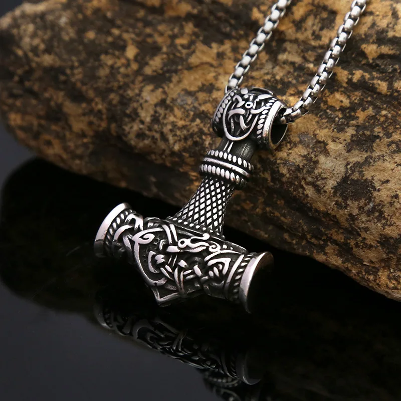 100pcs/lot Titanium Steel Necklace Vintage European and American Dragon Pattern Hammer Pendant Personalized Hip Hop Neckchain St