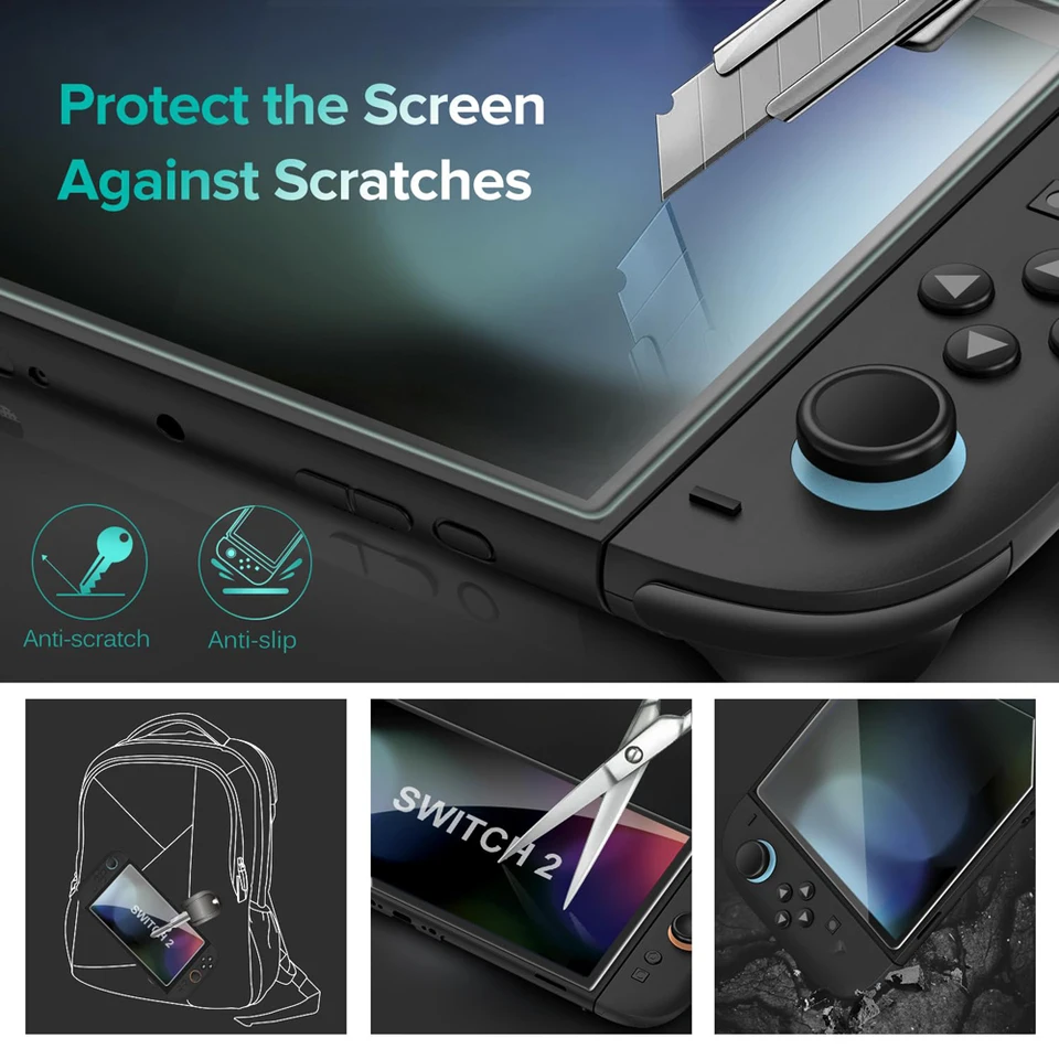Protector de vidrio templado para Nintendo Switch 2 2025 Accesorios Protector de pantalla para Switch 2 Accesorios con tapa de joystick 2