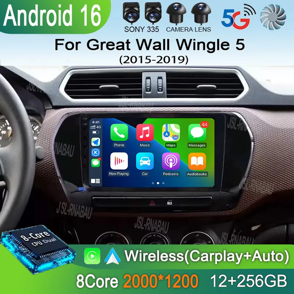 

Автомагнитола Android 16 с беспроводным CarPlay и Android Auto для Great Wall Wingle 5 2015-2019, 4G, GPS, мультимедиа