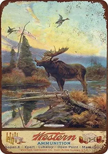NA Metal Tin Sign Decor Iron Painting Western Ammunition and Moose Vintage Farm Vintage Art Deco sign