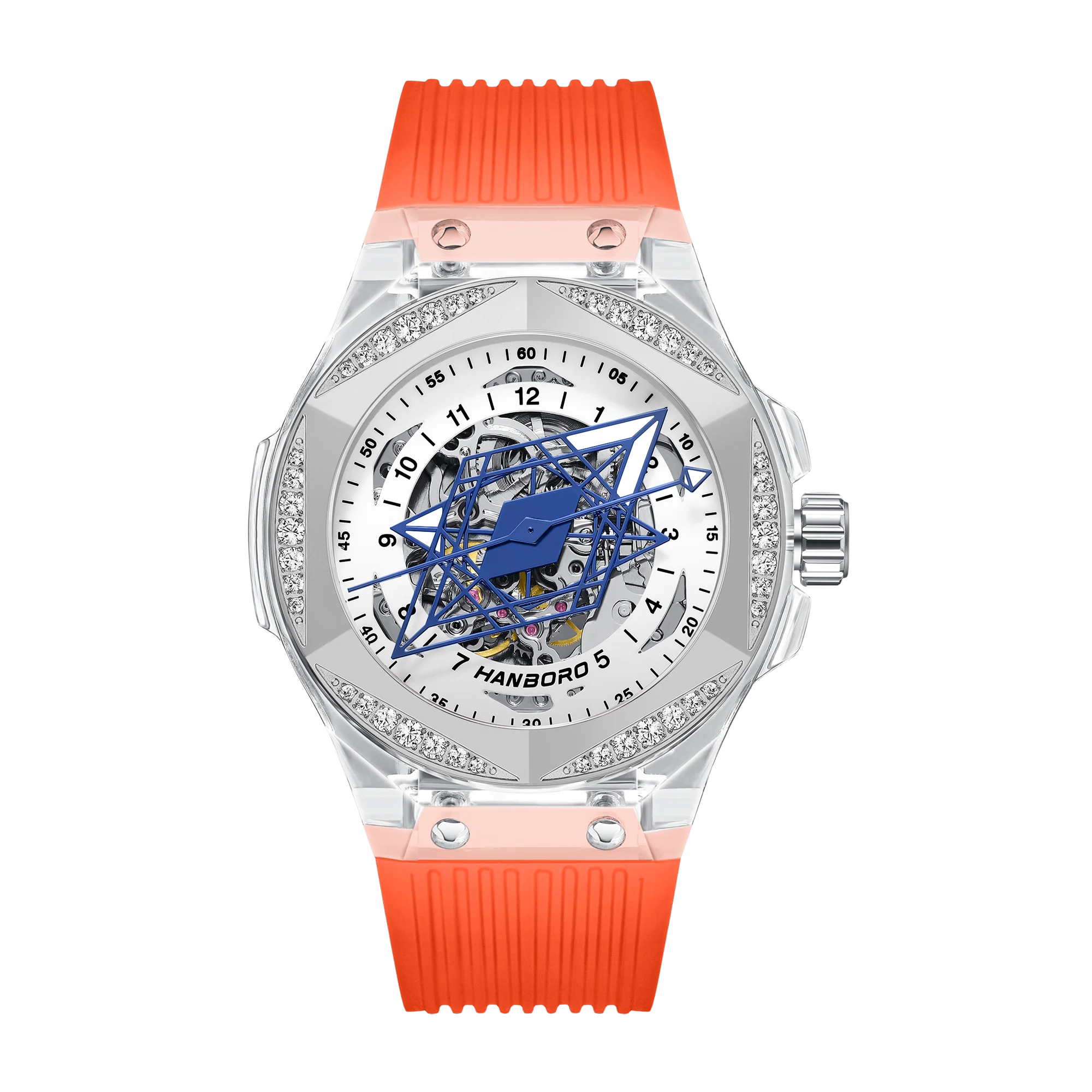 HANBORO tattoo elements creative watch hands for men&women mechanical watches transparent case hollow mechanical watch