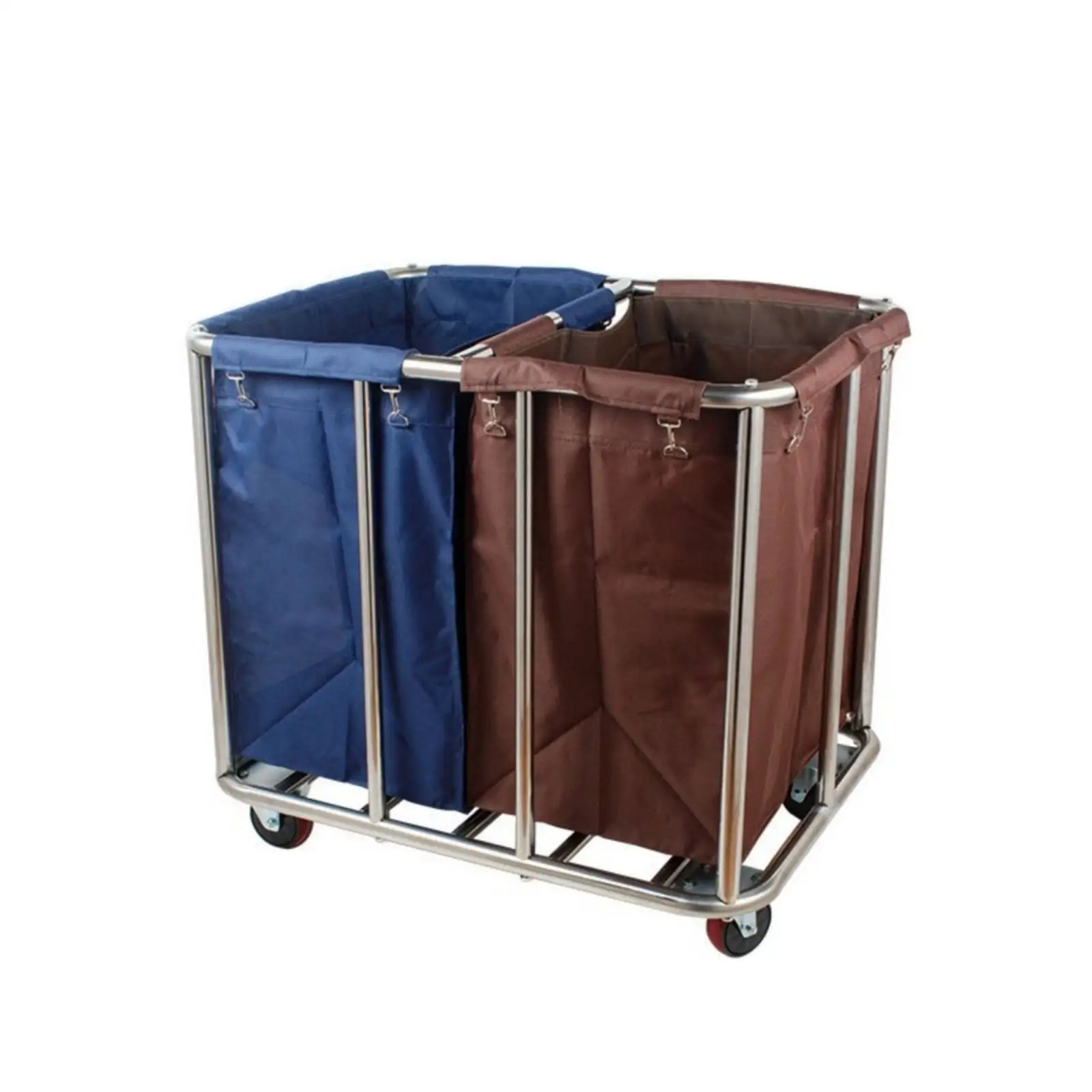 Linen Cart with Detachable Bags Stainless Steel Rolling Laundry Sorter Cart 2-Compartment Laundry Sorter with Wheels for