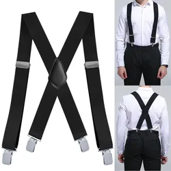 Adjustable Elastic Suspenders for Men Work Outdoor Heavy Duty Big and Tall 3.5cm Wide X-back 4 Strong Clips Gift for Dad Husband