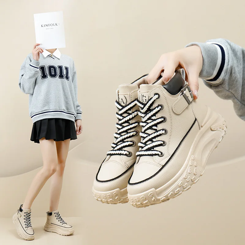 

New Chunky Sneakers for Women Lace-Up White Vulcanize Shoe Casual Fashion Dad Shoes Platform Sneaker Zapatillas Mujer