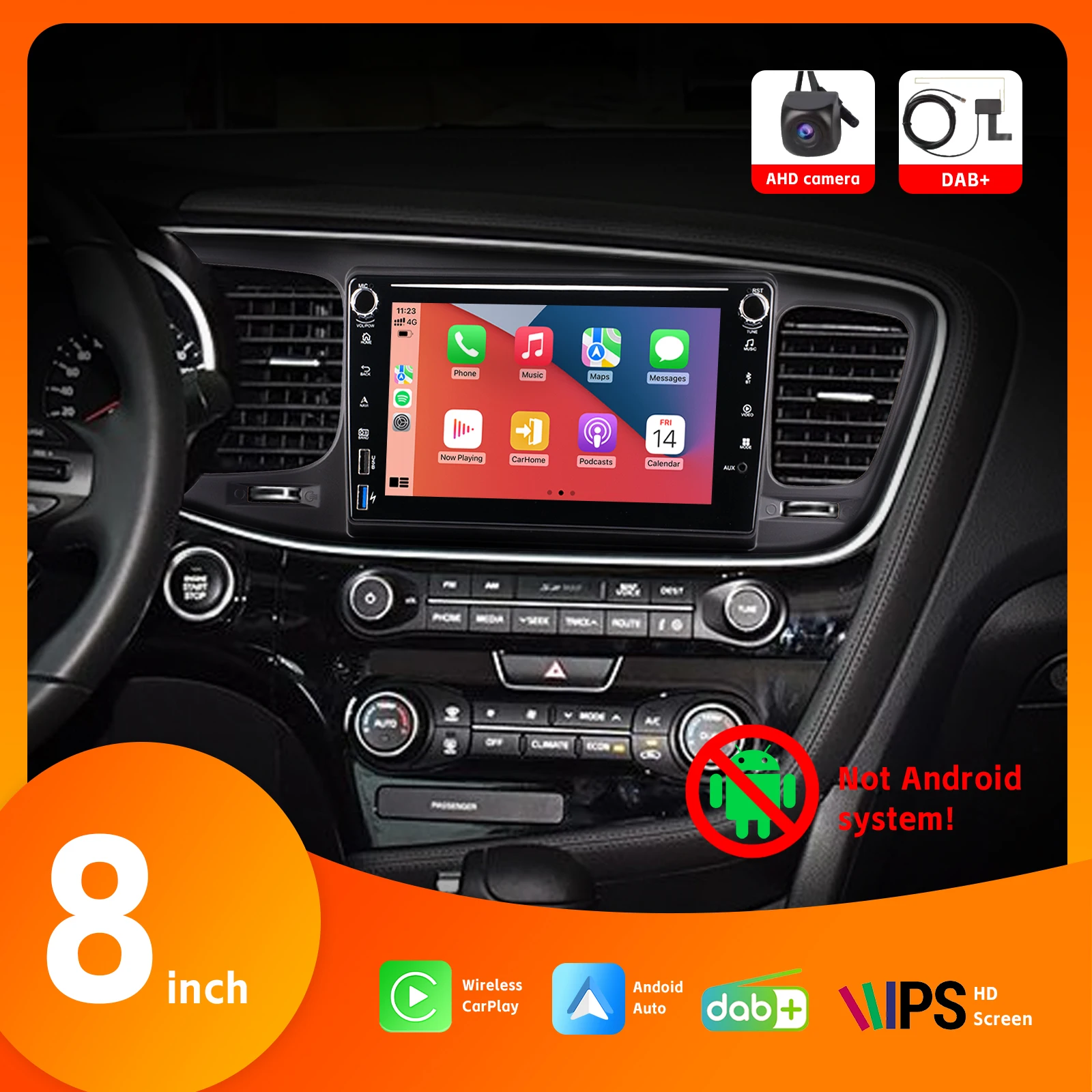 

Car Radio with 8" IPS Touch Screen DAB+ Wireless Carplay Android Auto Bluetooth AHD Rear View Camera SWC for Kia K5 2013-2015