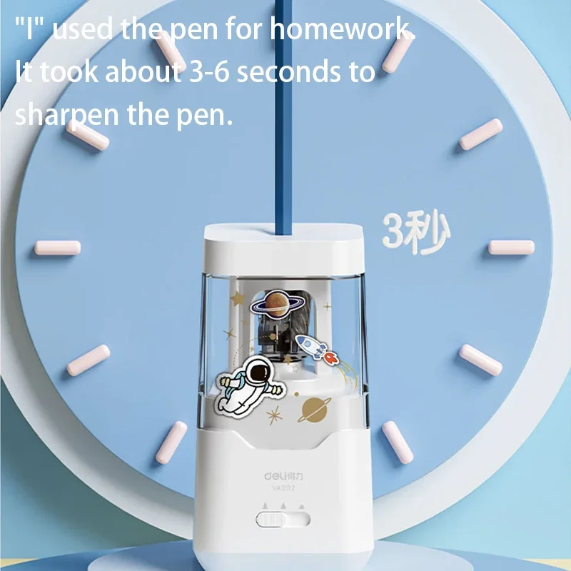 Deli Astronaut Electric Pencil Sharpener Automatic Pencil Sharpeners 3s Quick Sharpenning Back to School Supplies Stationery