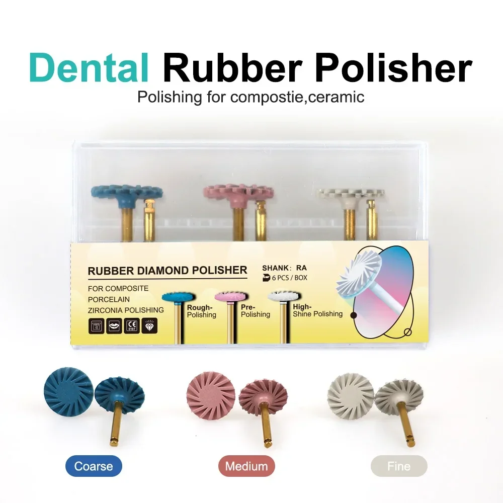 

6Pcs Dental Rubber Polisher Composite Resin Diamond System RA Polishing Disc Wheel Kit 14mm Spiral Flex Golden Handle Tool