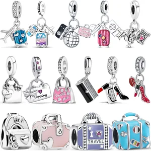 DIY Perlen Fit Charms Pandora Originalarmband, Einkaufstasche, Koffer, Pass, Kamera, Liebe, Reiseleben, Schmuck, Silber 925 12 Hauptverkäufe Pandora Silver 925 Schließung - №3