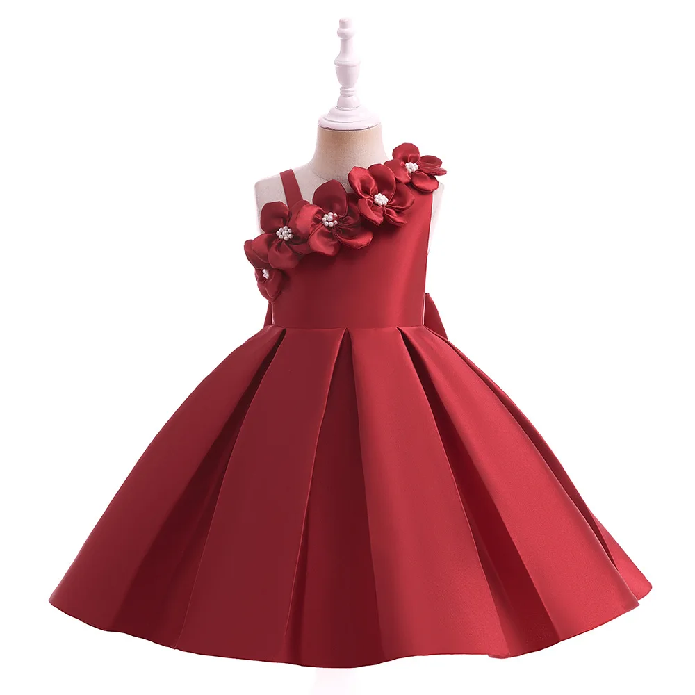 Vestido De Flor De Um Ombro Para Meninas, Festa De Aniversário, Concurso Criança, 3D, L5352