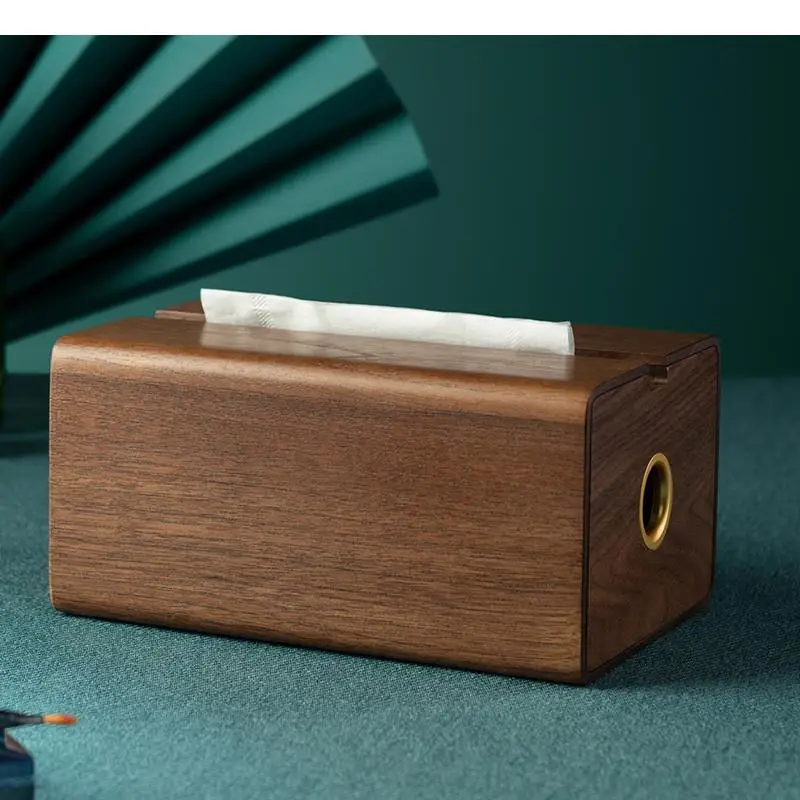 

Black Walnut Brass Tissue Box Home Living Room Rectangular Paper Towel Storage Decoration Tube Napkin Holder