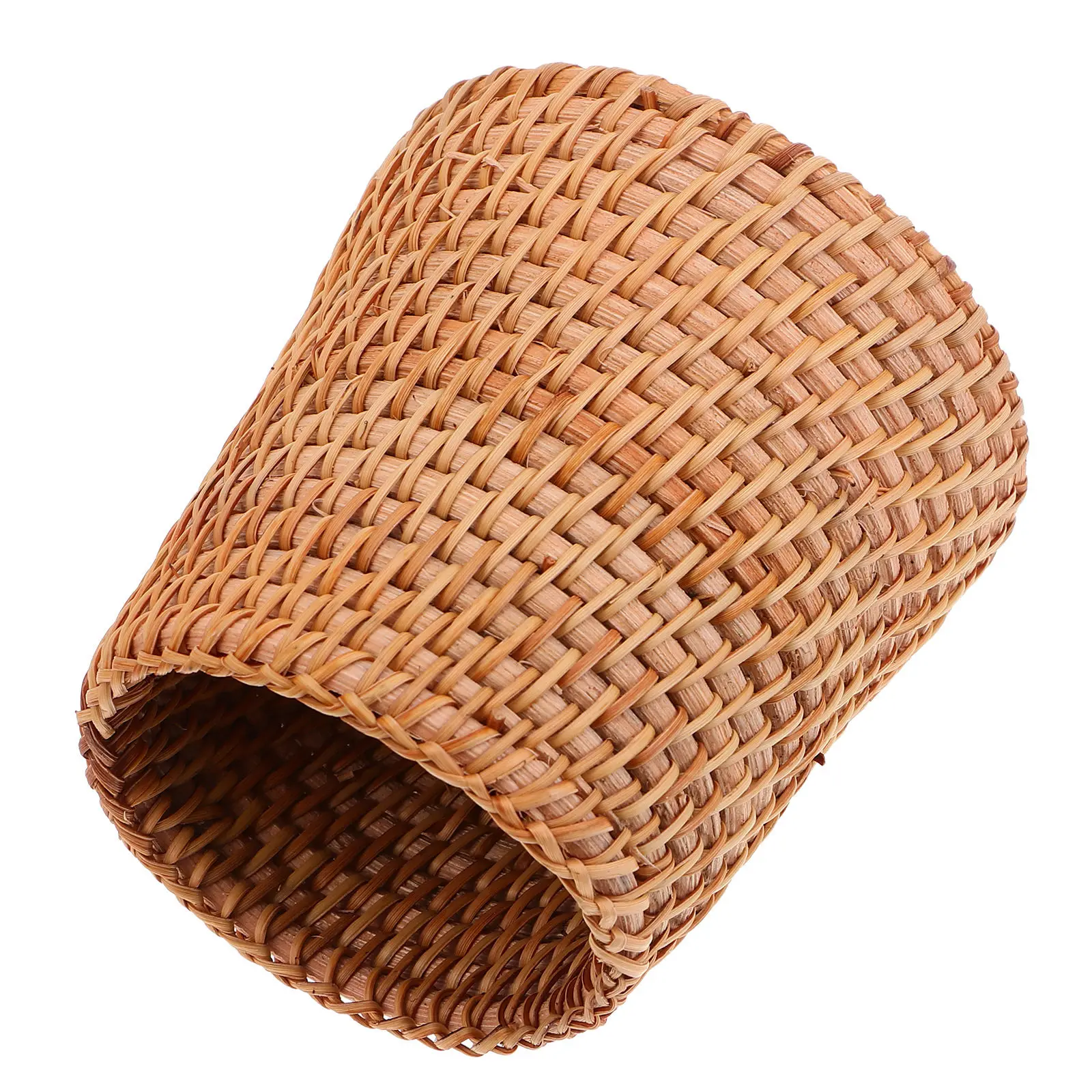 1Pcs Desktop Pen Holder Organizer Rattan Woven Storage Stylish Minimalist Sundries Office Home Decor Space Saving