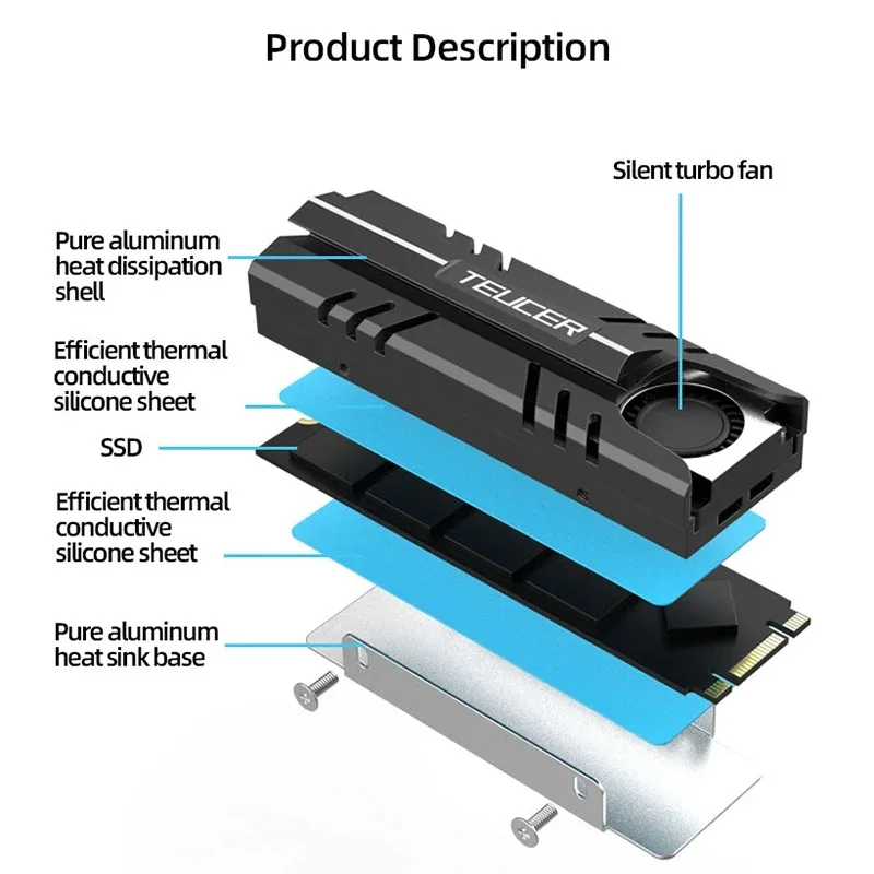 Teucer 2280 ssd kühlkörper m.2 nvme kühler luft zirkulation kühler pc effizienter kühler mit thermischem silikon pad