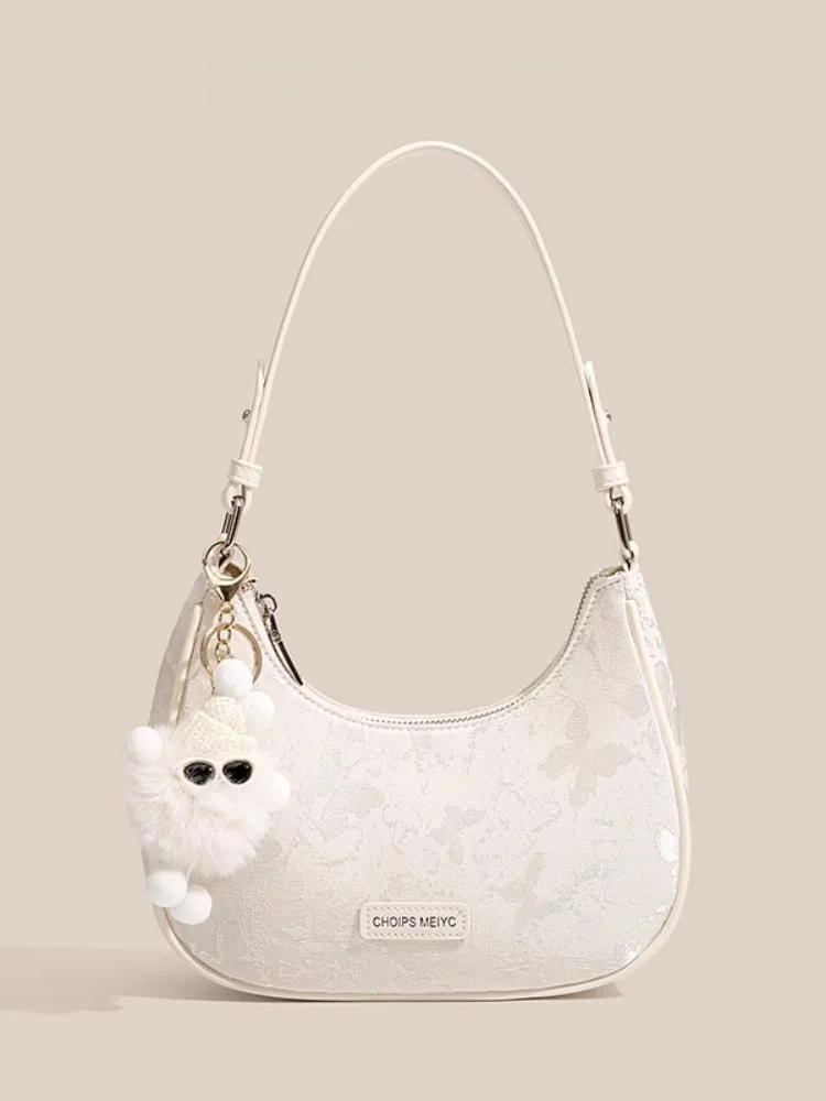 Bolsa de Ombro Clnoe Kenok de Luxo para Mulheres, Bolsa em Forma de Lua Crescente, Moda Jovem, Couro PU Macio, Bolsa de Cor S...