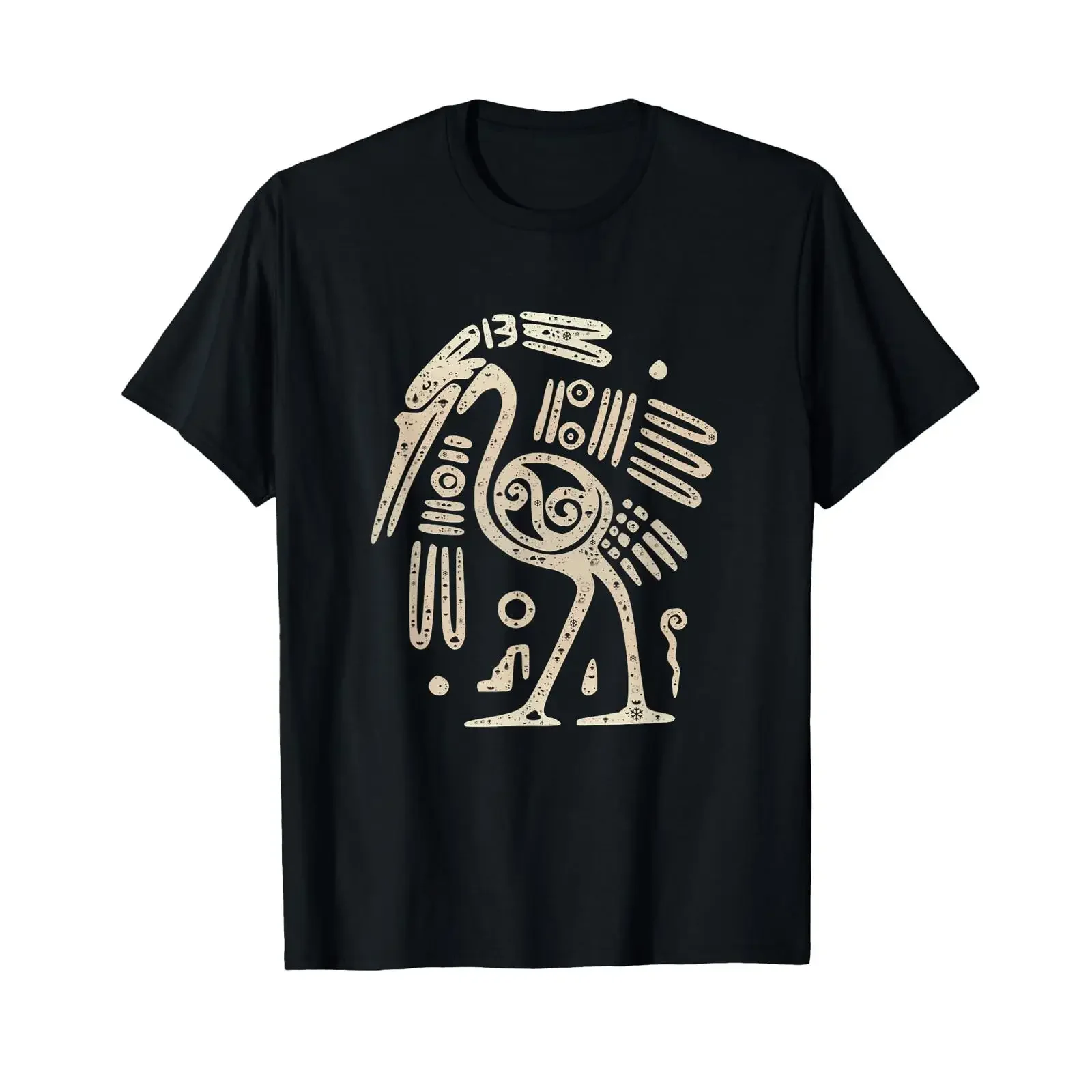 Mayan Indian Heron Crane Ancient Tribal Abstract Bird Style T Shirt vintage Washed fashion Stretched designer clothes