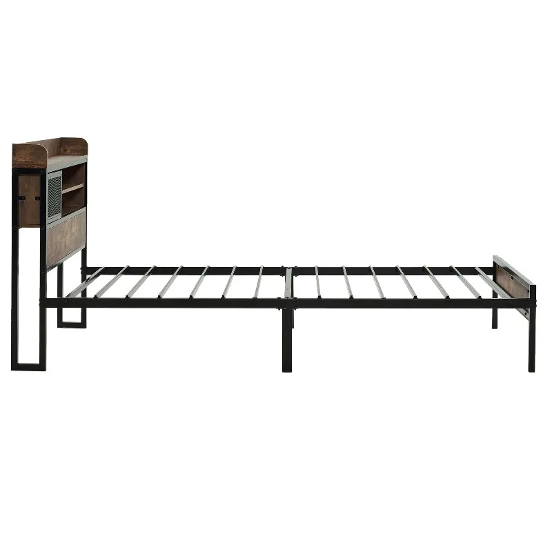 Single bed with socket, wooden bed storage, retro Nordic style